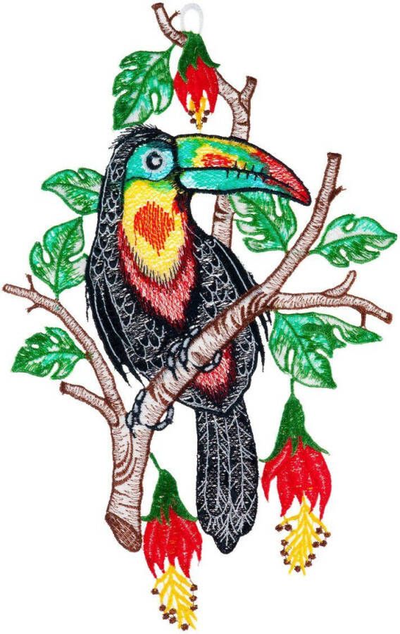 W. Reuter & Sohn Plauener Spitze Raamdecoratie "toekan" in kleur - Foto 2