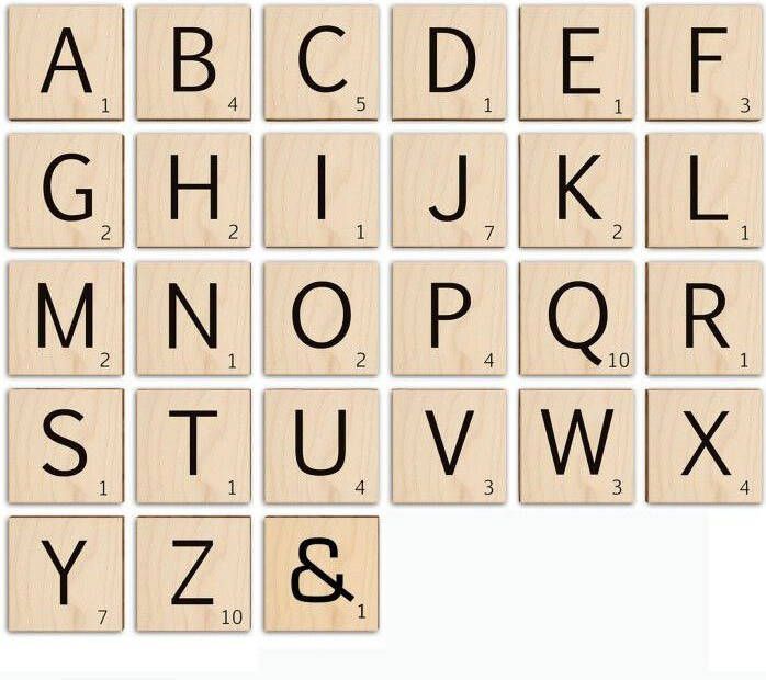 Wall-Art Artprint op hout Scrabble deco letters 15 cm (1 stuk)