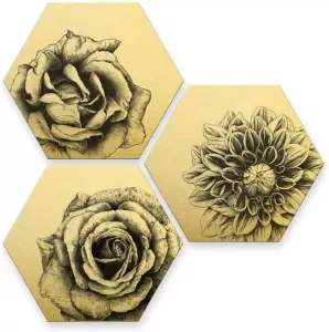 Wall-Art Meerdelige artprint Gebloemde bloemen set goudeffect (set 3 stuks)