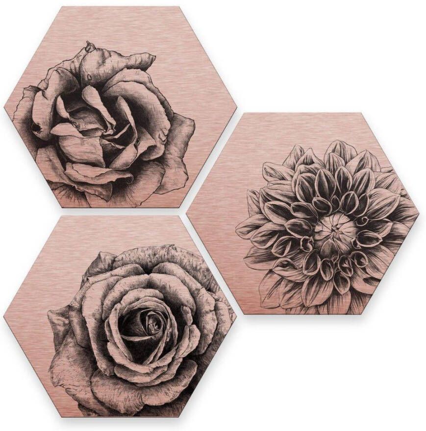 Wall-Art Meerdelige artprint Gebloemde bloemen set koperkleur (set 3-delig) - Foto 2