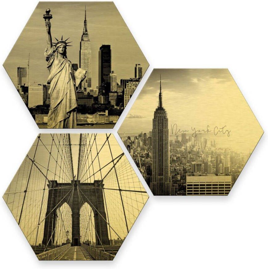 Wall-Art Meerdelige artprint Goudeffect New York City set (set 3-delig)