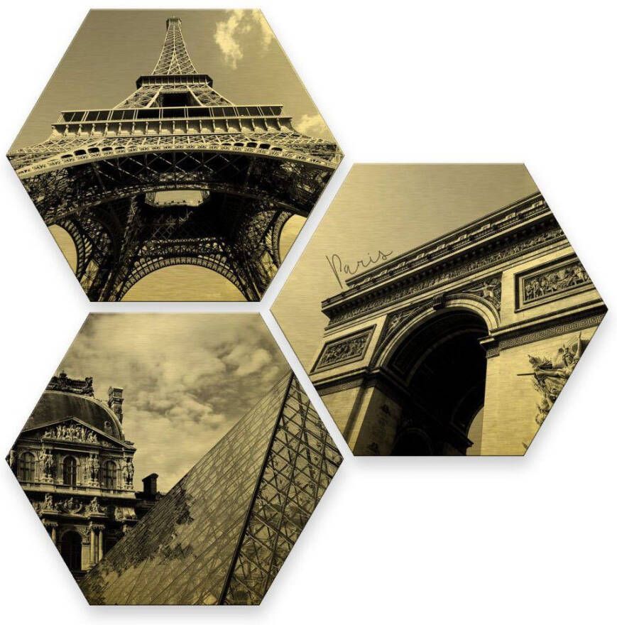 Wall-Art Meerdelige artprint Goudeffect Parijs collage stad (set 3-delig) - Foto 1