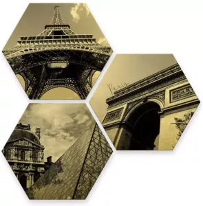 Wall-Art Meerdelige artprint Goudeffect Parijs collage stad (set 3 stuks)