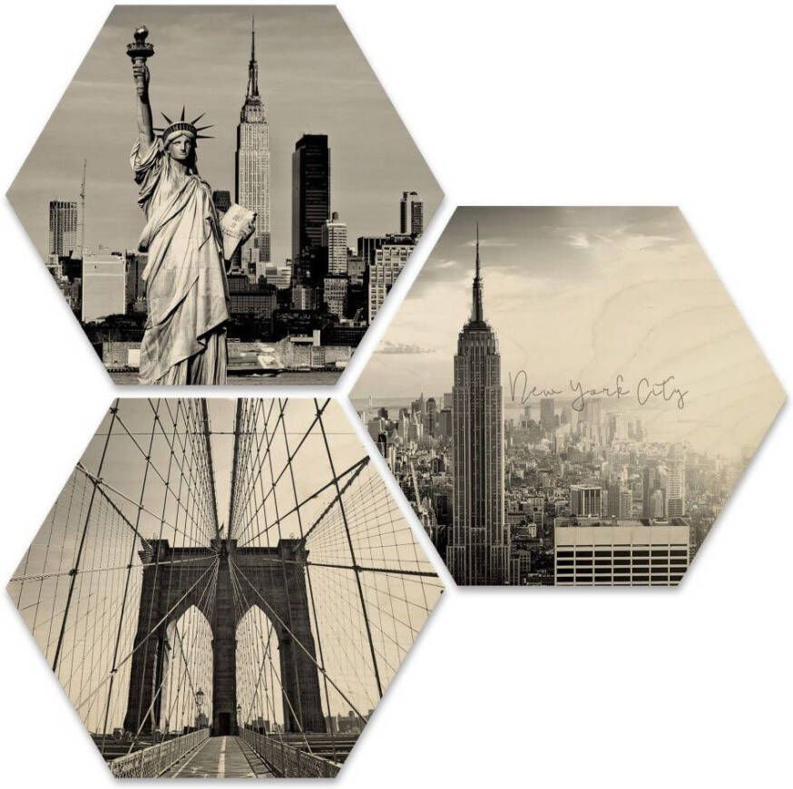Wall-Art Meerdelige artprint Impressie New York collage (set 3-delig)