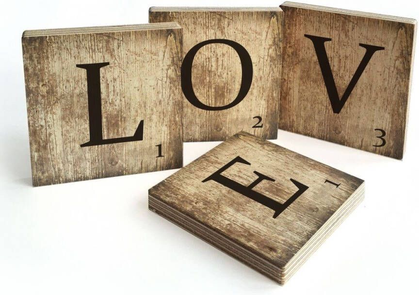 Wall-Art Meerdelige artprint Scrabble deco letters Love (set 4-delig) - Foto 3