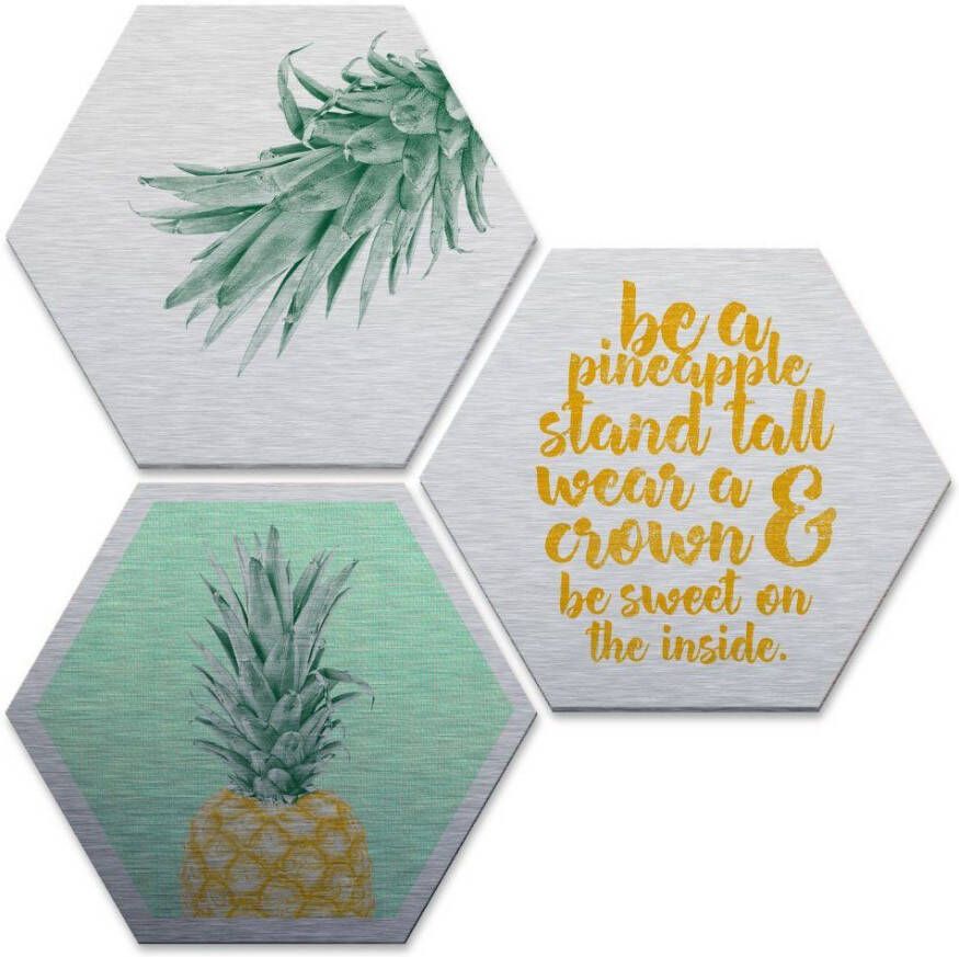Wall-Art Meerdelige artprint Zilvereffect ananas quote (set 3-delig) - Foto 1