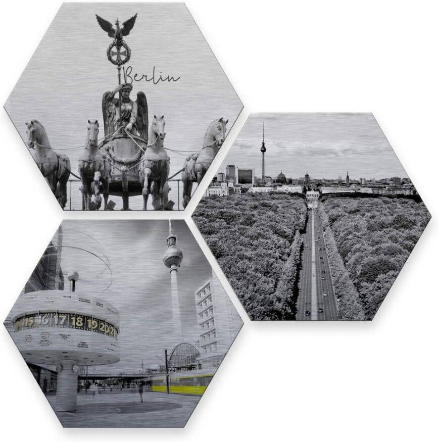 Wall-Art Meerdelige artprint Zilvereffect Berlijn collage (set 3-delig) - Foto 1