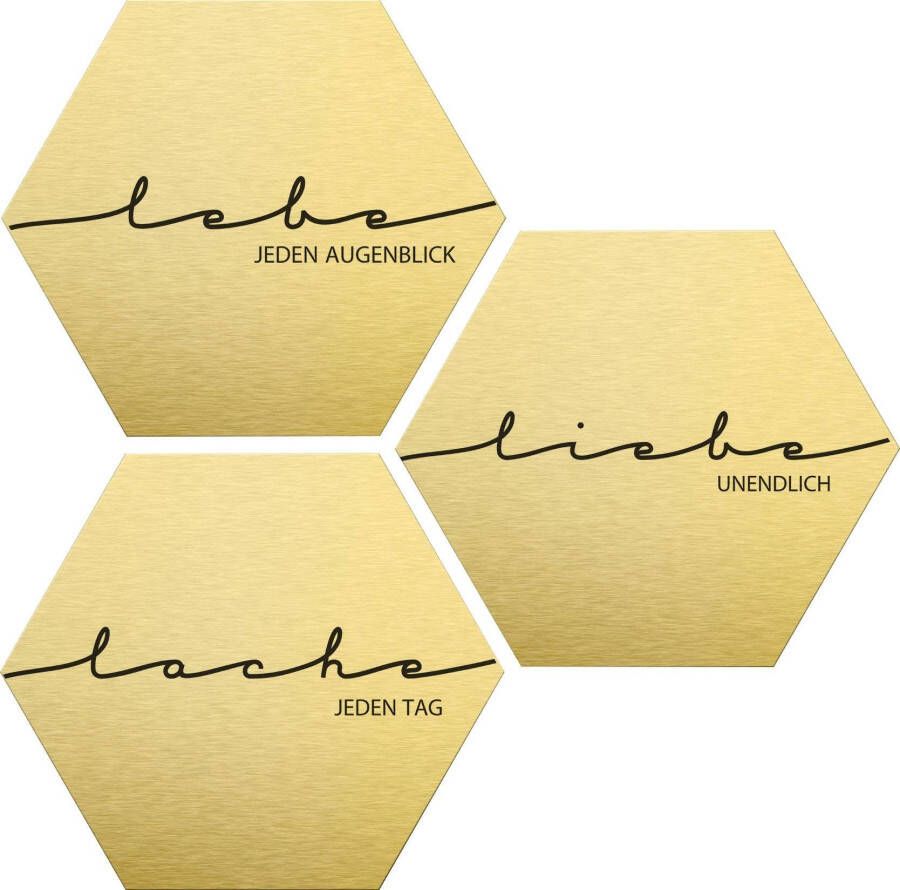 Wall-Art Metalen artprint Leef lach heb lief (set)