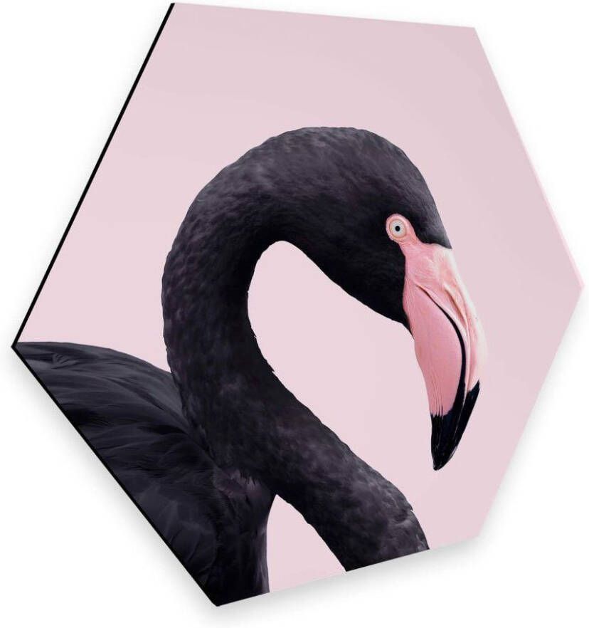 Wall-Art Metalen artprint Roze flamingo pink black Hexagon (1 stuk) - Foto 4