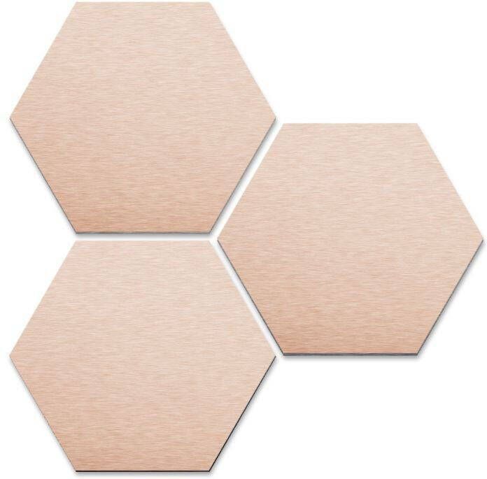 Wall-Art Metalen artprint Set van 3 hexagon koperkleur artprint (set 3 stuks) - Foto 3