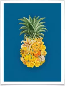 Wall-Art Poster Ananas bloem blauw (1 stuk)