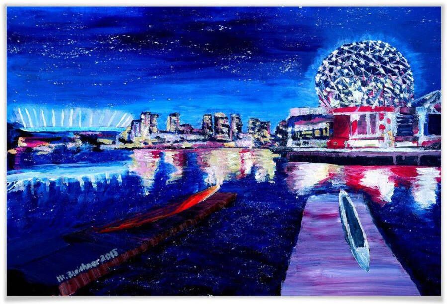 Wall-Art Poster Blauw hemel Vancouver 's nachts (1 stuk) - Foto 1