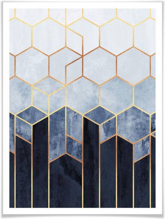 Wall-Art Poster Hexagon blauw wit Poster zonder lijst (1 stuk) - Foto 6