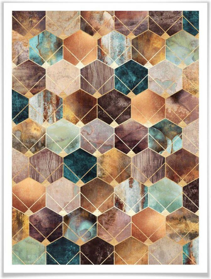 Wall-Art Poster Hexagone goud koper (1 stuk)