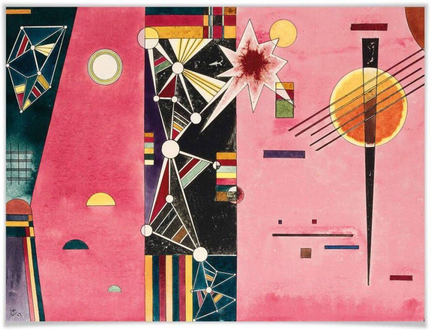 Wall-Art Poster Kandinsky abstracte kunst roze rood (1 stuk)