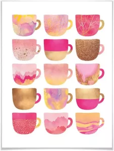 Wall-Art Poster Koffiekopjes pink (1 stuk)