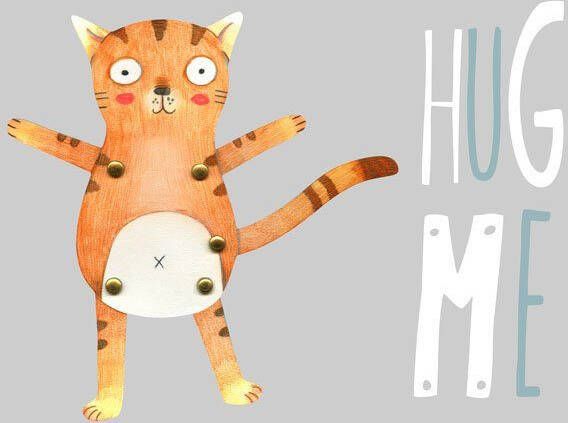 Wall-Art Wandfolie Teddy tijger kat Hug me zelfklevend verwijderbaar (1 stuk)