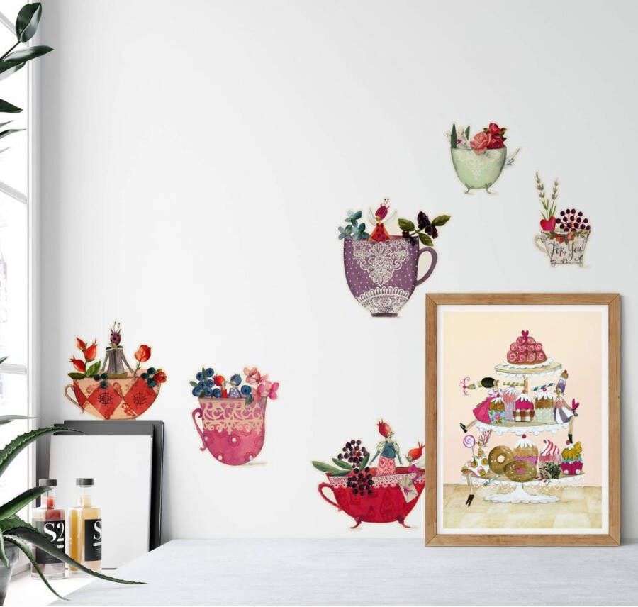 Wall-Art Wandfolie Veelkleurige bloemen fee kopjes (1 stuk) - Foto 2
