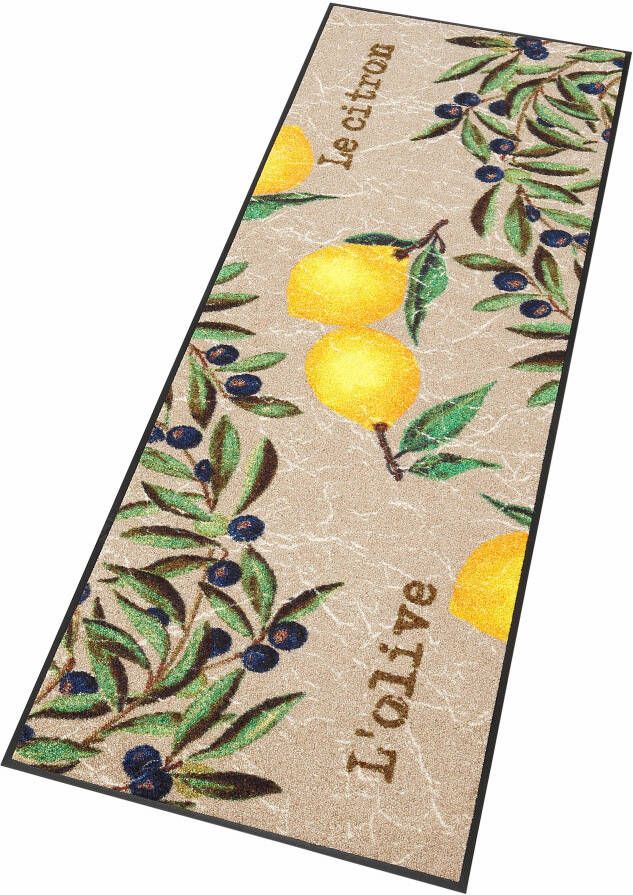 Wash+dry by Kleen-Tex Keukenloper Le Citron Tapijt olijven & citroenen motief antislip wasbaar keuken