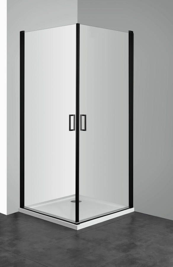 Welltime Hoekdouchecabine Florenz 2.2 Black Hefmechanisme barrièrevrij in te bouwen met draaideuren 90 cm x 90 cm - Foto 3