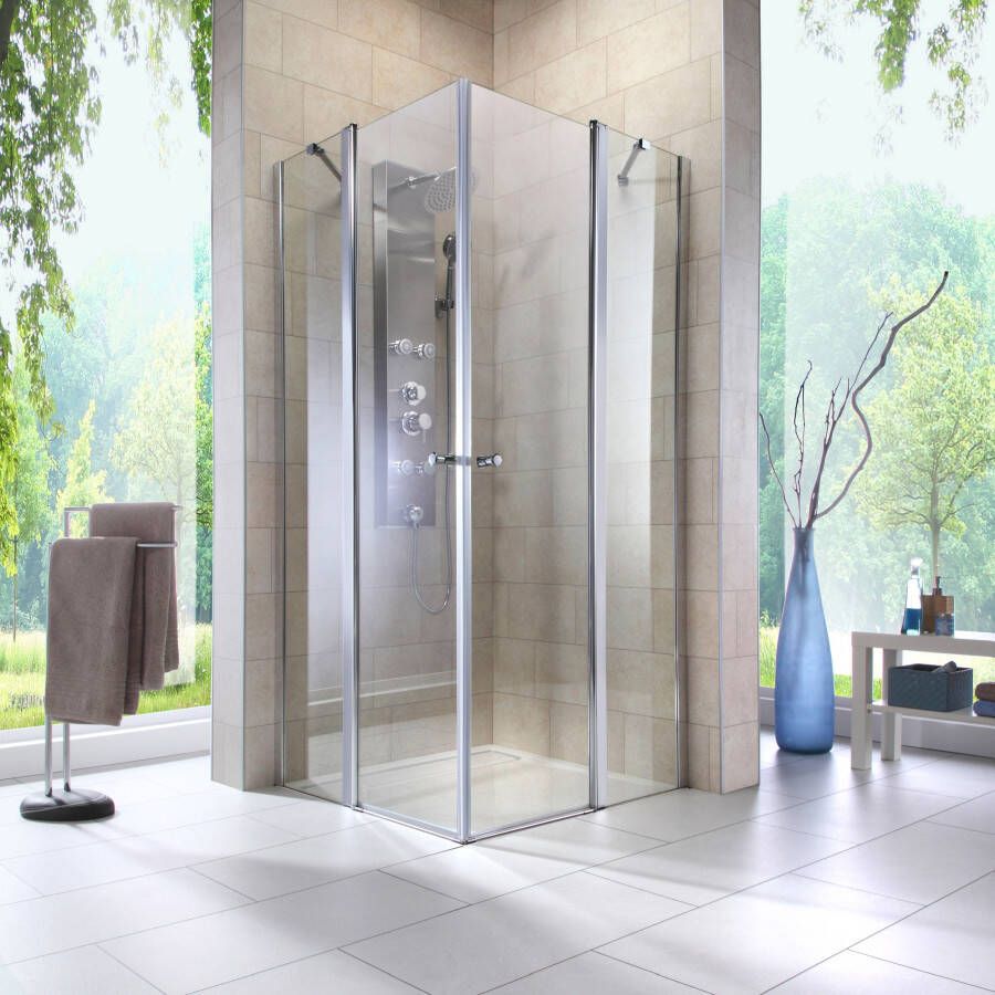 Welltime Hoekdouchecabine Florenz 4.2 Hefmechanisme barrièrevrij in te bouwen met draaideuren 90 cm x 90 cm - Foto 8