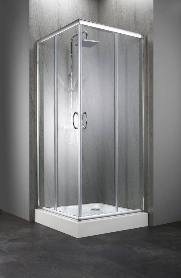 Welltime Hoekdouchecabine Summer Set variabel verstelbereik met schuifdeuren 80 cm x 80 cm (voordeelset)