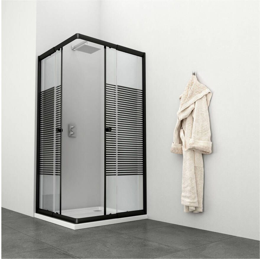 Welltime Hoekdouchecabine Trento Nero Plus Anti-kalkencoating variabel verstelbereik met schuifdeuren 90 cm x 90 cm - Foto 7