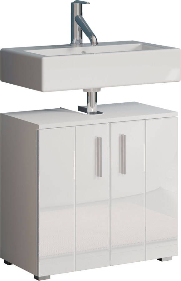 Welltime Wastafelonderkast Praag Wastafel in hoogglans wit 60 34 58 cm Sifonuitsparing 7 24 cm (1 stuk) - Foto 8