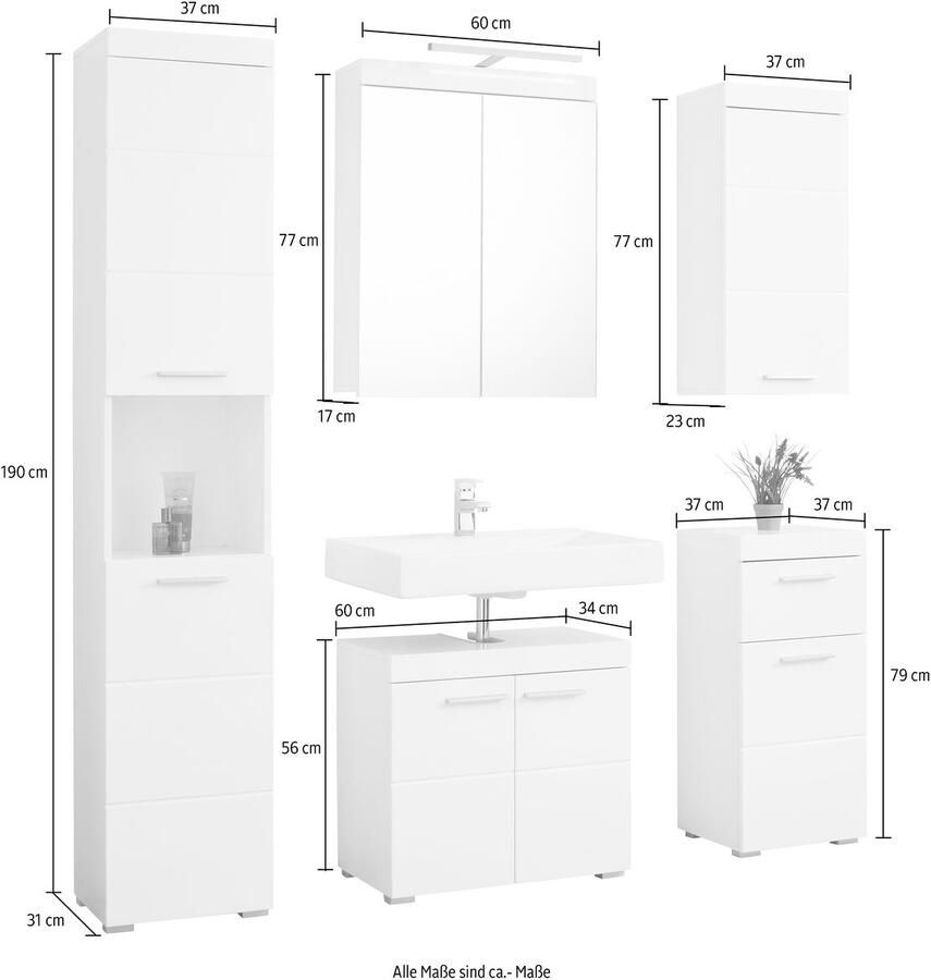 Welltime Badkamerserie Avena Hoge kast WBU spiegelkast commode hangkast u. verlichting (set 5-delig) - Foto 3