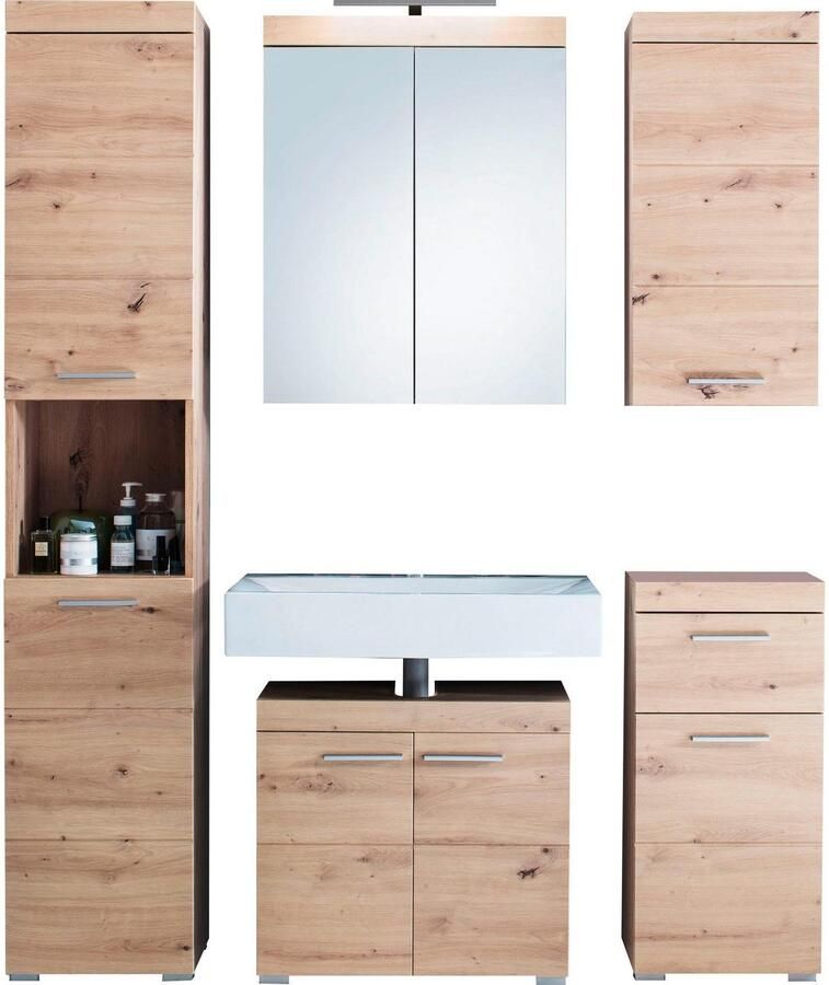 Welltime Badkamerserie Avena Hoge kast WBU spiegelkast commode hangkast u. verlichting (set 5-delig) - Foto 4
