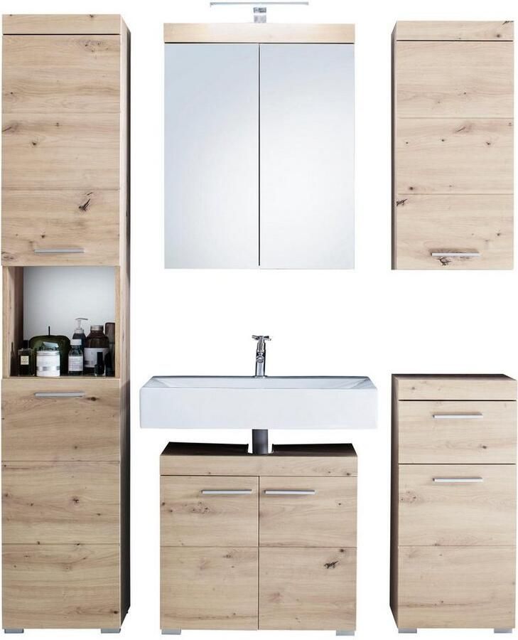 Welltime Badkamerserie Avena Hoge kast WBU spiegelkast commode hangkast u. verlichting (set 5-delig) - Foto 5