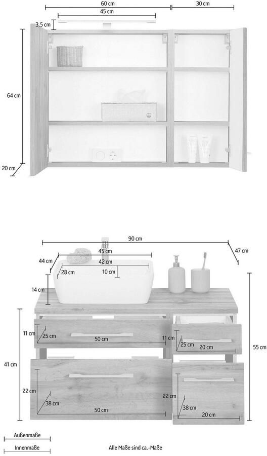 Welltime Badkamerserie Davos Breedte 50 cm met extra rek (3-delig) - Foto 2