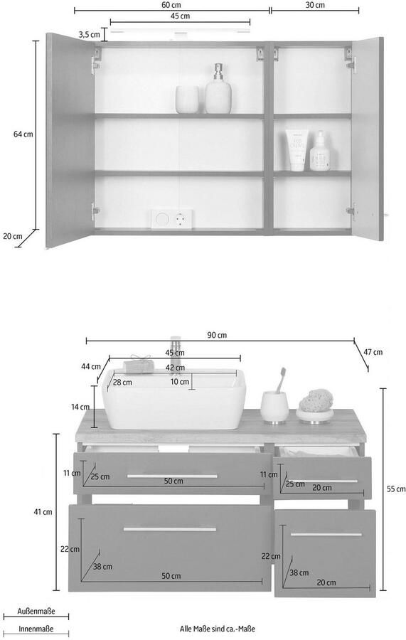Welltime Badkamerserie Davos Breedte 50 cm met extra rek (3-delig) - Foto 8
