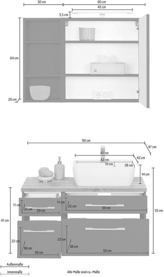 Welltime Badkamerserie Davos Breedte 50 cm met hoekige wasbak (3-delig) - Foto 4
