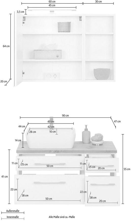 Welltime Badkamerserie Davos Breedte 50 cm met hoekige wasbak (3-delig) - Foto 5