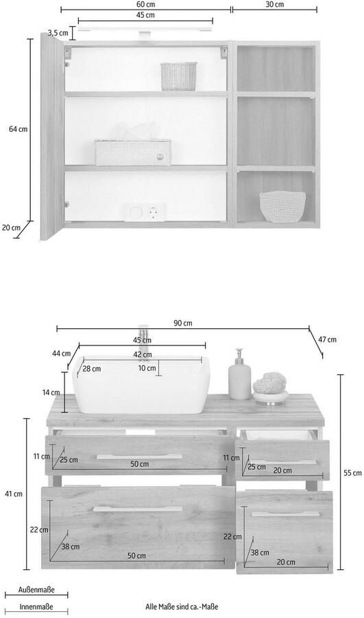 Welltime Badkamerserie Davos Breedte 50 cm met hoekige wasbak (3-delig) - Foto 2