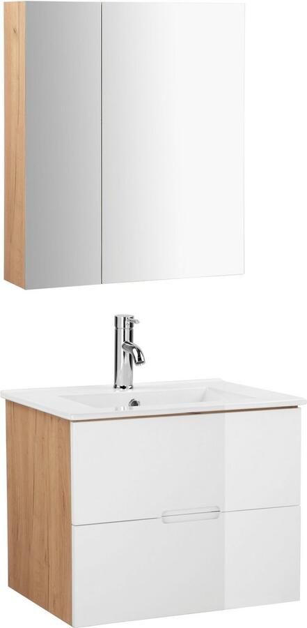 Welltime Badkamerserie Lund badkamermeubelset badkamerkast badkamerset Spiegelkast wastafelonderkast en wasbak breedte 60 cm (complete set) - Foto 14