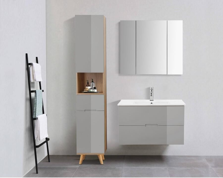 Welltime Wastafelonderkast Lund badkamerkast onderkast met bekken Wastafelmeubel met wasbak en 2 laden breedte 80 cm (set) - Foto 5