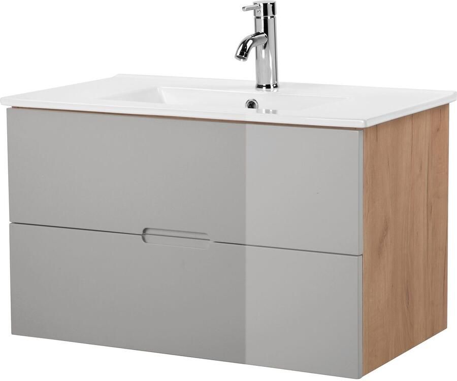 Welltime Wastafelonderkast Lund badkamerkast onderkast met bekken Wastafelmeubel met wasbak en 2 laden breedte 80 cm (set) - Foto 3