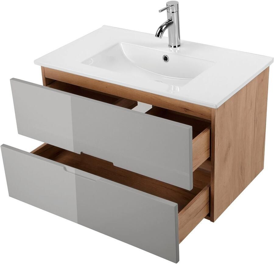 Welltime Wastafelonderkast Lund badkamerkast onderkast met bekken Wastafelmeubel met wasbak en 2 laden breedte 80 cm (set) - Foto 2