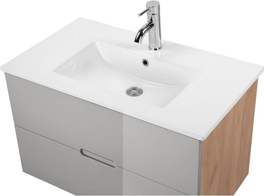 Welltime Wastafelonderkast Lund badkamerkast onderkast met bekken Wastafelmeubel met wasbak en 2 laden breedte 80 cm (set) - Foto 7