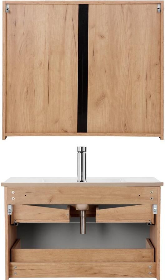 Welltime Badkamerserie Lund badkamermeubelset badkamerkast badkamerset Wastafelonderkast spiegelkast en bekken breedte 80 cm (complete set 3-delig) - Foto 14