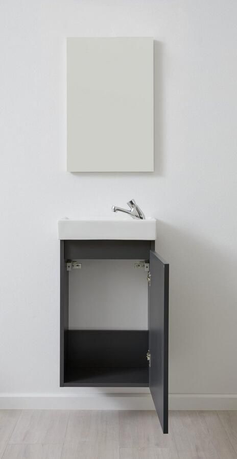 Welltime Badkamerserie Oslo 2-teilig Wastafelonderkast met wasbak en spiegel breedte 40 cm gastenwastafel (complete set 3 stuks) - Foto 6