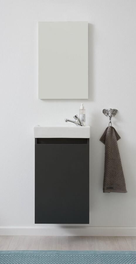 Welltime Badkamerserie Oslo 2-teilig Wastafelonderkast met wasbak en spiegel breedte 40 cm gastenwastafel (complete set 3 stuks) - Foto 7