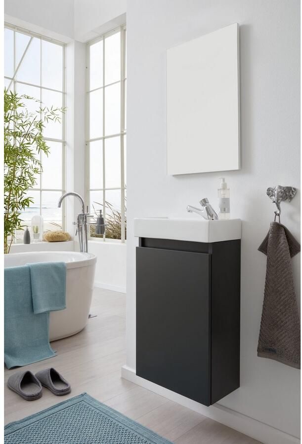 Welltime Badkamerserie Oslo 2-teilig Wastafelonderkast met wasbak en spiegel breedte 40 cm gastenwastafel (complete set 3 stuks) - Foto 4