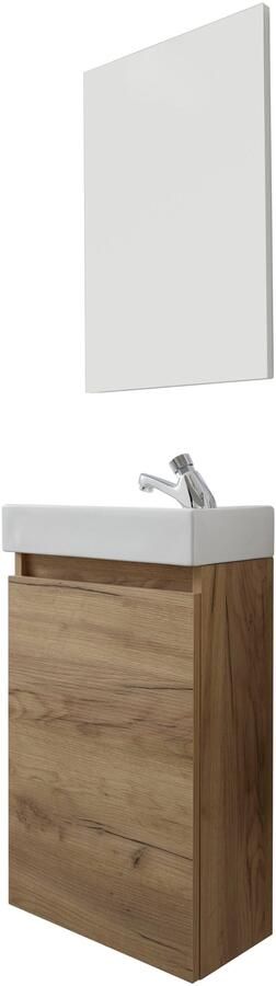 Welltime Badkamerserie Oslo 2-teilig Wastafelonderkast met wasbak en spiegel breedte 40 cm gastenwastafel (complete set 3 stuks) - Foto 10