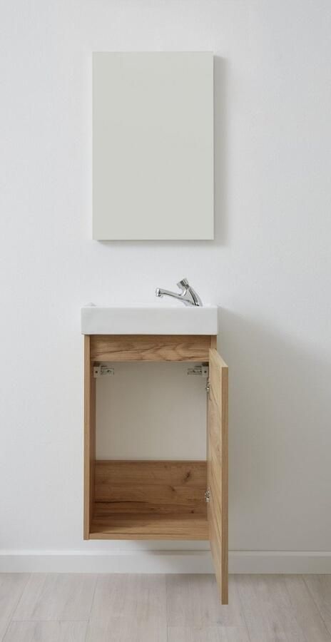 Welltime Badkamerserie Oslo 2-teilig Wastafelonderkast met wasbak en spiegel breedte 40 cm gastenwastafel (complete set 3 stuks) - Foto 6