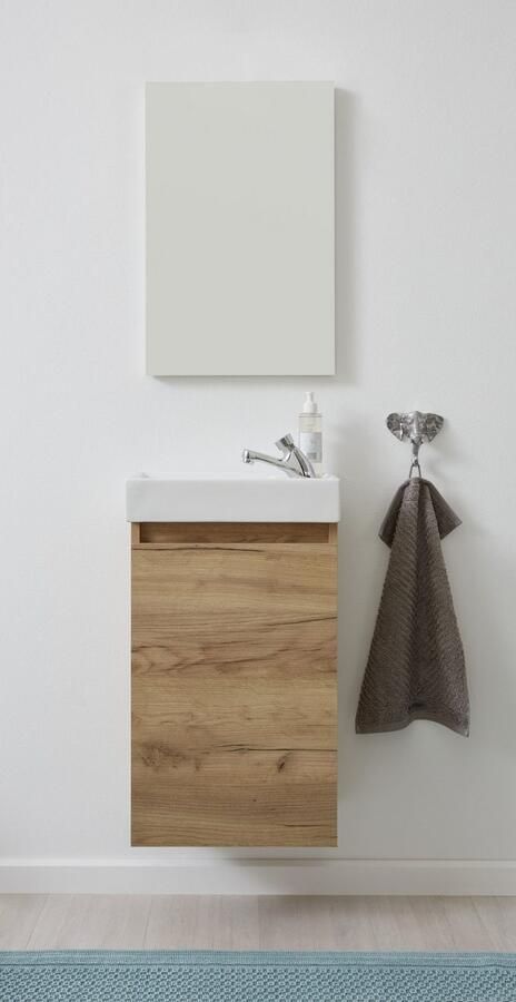 Welltime Badkamerserie Oslo 2-teilig Wastafelonderkast met wasbak en spiegel breedte 40 cm gastenwastafel (complete set 3 stuks) - Foto 7