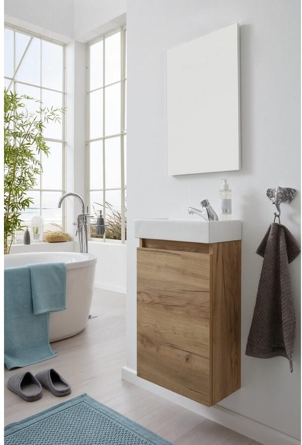 Welltime Badkamerserie Oslo 2-teilig Wastafelonderkast met wasbak en spiegel breedte 40 cm gastenwastafel (complete set 3 stuks) - Foto 4