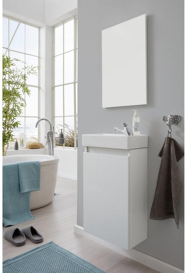 Welltime Badkamerserie Oslo 2-teilig Wastafelonderkast met wasbak en spiegel breedte 40 cm gastenwastafel (complete set 3 stuks) - Foto 4